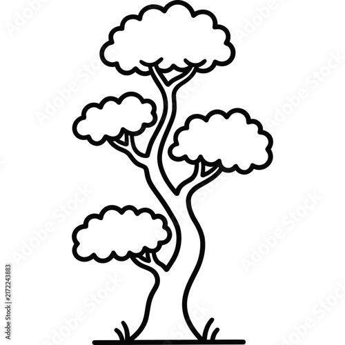 Cute bonsai tree coloring illustration