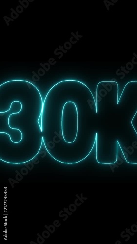 30K Subscribers Neon Blue Glowing Text on Black Background