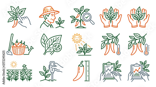 Konstfotografi Sleek Colorful Agricultural and Horticultural Set Showcasing Plant Care Growth a