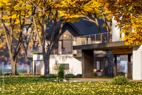 Canvastavla 3d rendering of contemporary architectural luxury house exterior