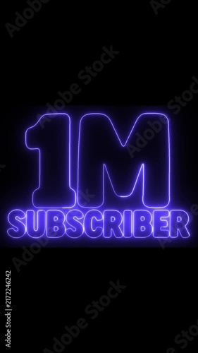 1M Subscribers Celebration Neon blue Glowing Typography on Black Background, 9:16