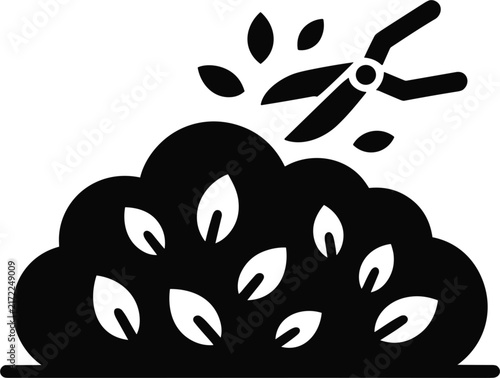 Gardening shears cutting a bush vector icon, professional landscaping hedge trimming yard work flat design illustration