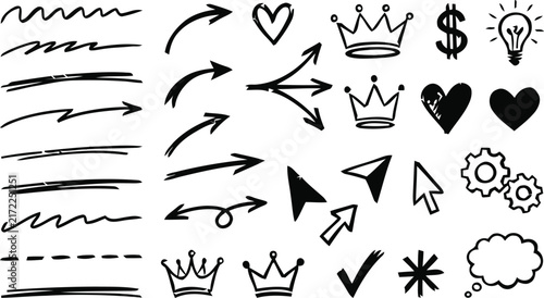 Hand Drawn Arrows and Crown Illustration