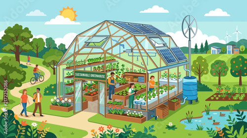 Sustainable greenhouse and smart urban farming vector concept