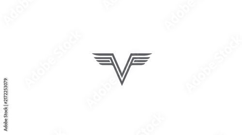 Gray winged letter V heraldic style logo.