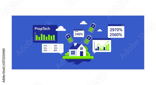 PropTech Real Estate Data Analytics and Smart Home Energy Management Illustration