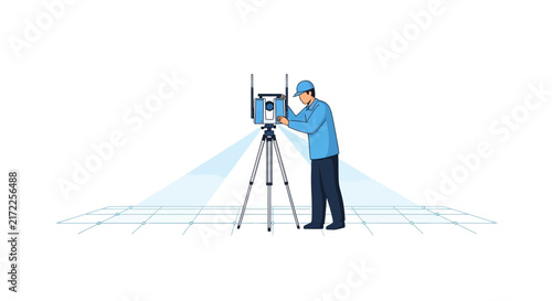 Land Surveyor Using 3D Laser Scanner for Digital Mapping and Construction Engineering Illustration