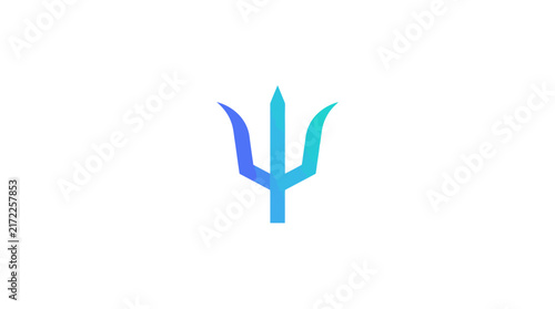 Blue gradient trident symbol on white background.