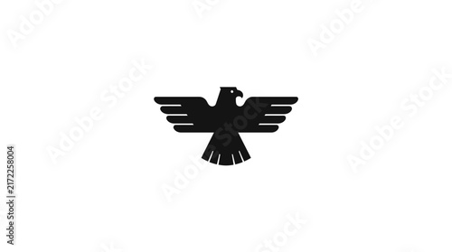 Black eagle silhouette with spread wings on white.