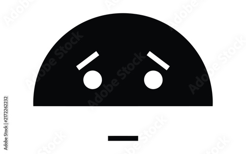 Black and white minimalist of a sad or worried face shape emoji