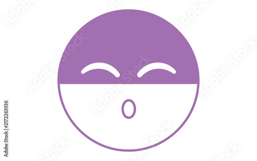 Purple and white circular emoji with closed eyes and o mouth