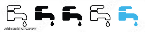 Water faucet icon set illustrating household plumbing fixtures water supply equipment modern interior design bathroom kitchen conservation and utility concepts