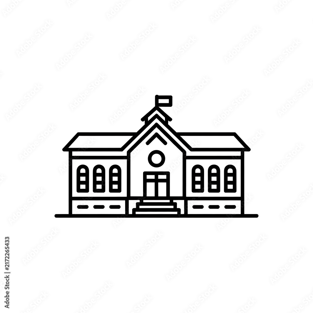 Fototapeta premium Simple line art school building icon