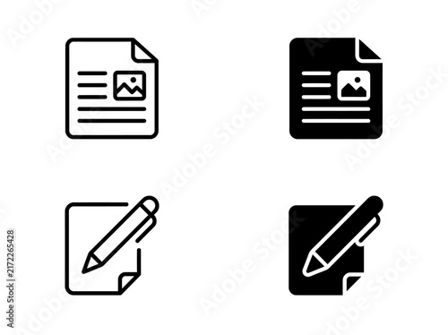 Document file with picture and text editing pen vector icons set
