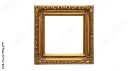 Obraz na płótnie Vintage gold picture frame with ornate carvings, antique gilded wooden frame on