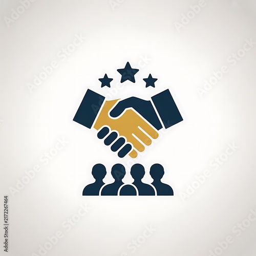 Business handshake icon with stars and team people