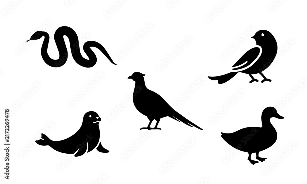 Obraz premium Animals silhouette collection showcasing various wildlife creatures in distinct poses against a clean white background.
