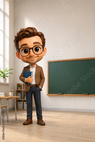 Teacher Holding A Blue Book In A Classroom