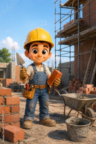 Smiling Bricklayer At A Construction Site