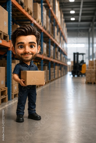 Warehouse Worker Holding a Cardboard Box