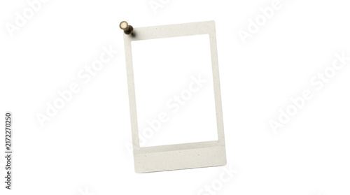 Bild auf Leinwand Vintage instant photo frame with push pin, blank polaroid film border on white b