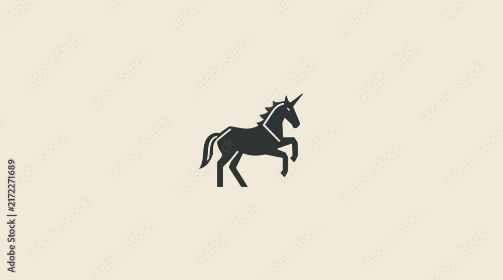 Fototapeta premium Black unicorn silhouette icon on cream background.