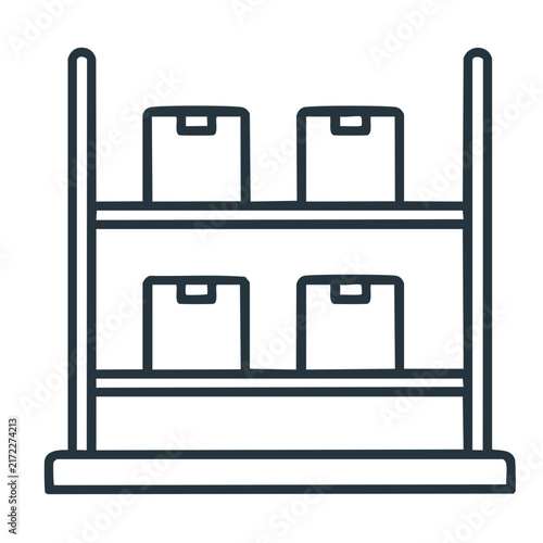 Warehouse Storage Rack with Boxes Line Icon