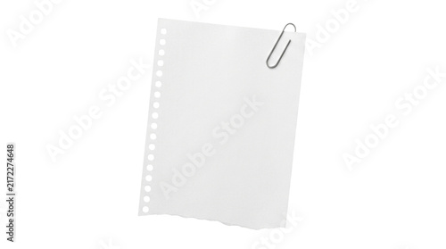 Fotografía Blank white notebook paper with metal paperclip, torn spiral page mockup, isolat