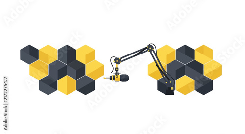 Abstract Podcast Microphone with Geometric Isometric Hexagons Pattern on White Background