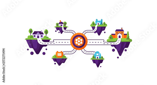 Abstract Network of Connected Floating Islands Vector