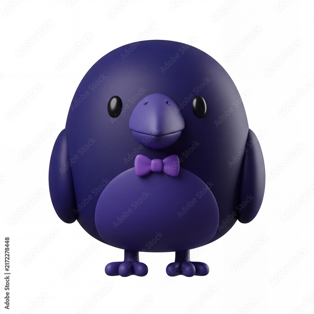 Fototapeta premium Cute purple bird halloween character with a bow tie