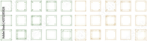 Set of square frames and border designs with technical sketch lines and geometric construction marks