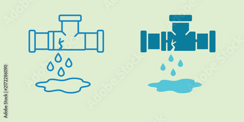 Broken pipe leaking water icon