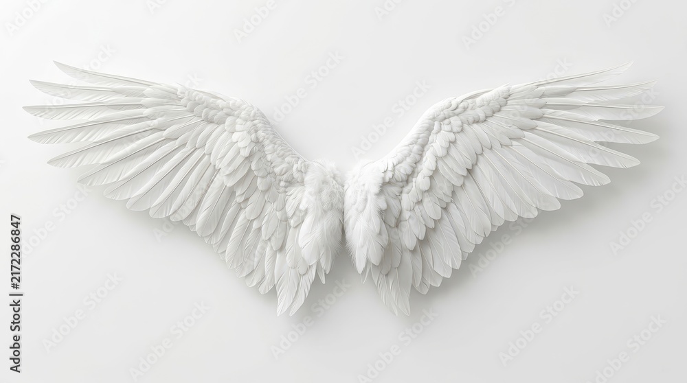 Naklejka premium Elegant White Angel Wings Isolated on White Background for Spiritual and Fantasy Concepts