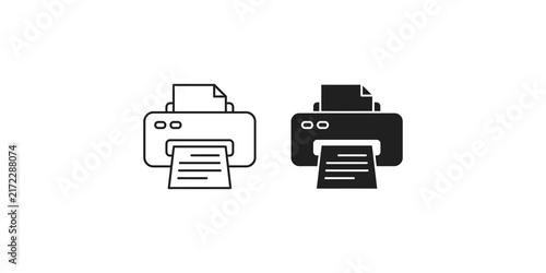 Konstfotografi Office paper printer vector line and filled glyph icon illustrations set