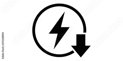 Bild auf Leinwand Low power consumption black icon with lightning bolt and down arrow inside circle