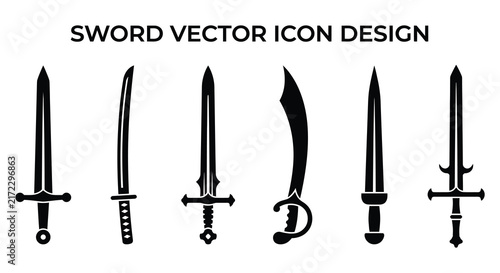 Obraz na płótnie Collection of various swords and blades presented as a flat vector illustration