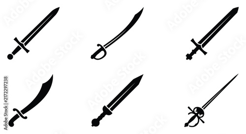 Fotografie Collection of various swords and blades presented as a flat vector illustration