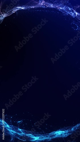 Blue particle wave frame with dark copy space, glowing digital backdrop for technology, AI, and data visuals in 4K 60fps loop.