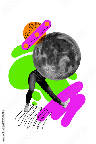 Bild auf Leinwand Trend artwork banner sketch 3D photo collage of abstract weird full moon body le