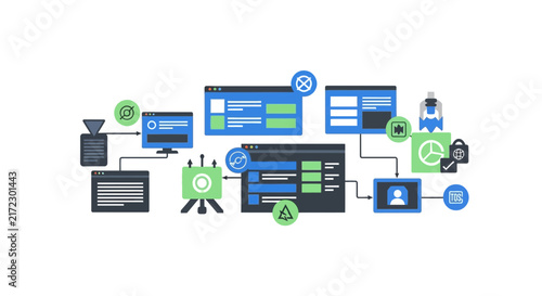 Software development workflow and UI design flat illustration