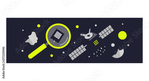 Space Technology and Satellite Monitoring Illustration with Microchip
