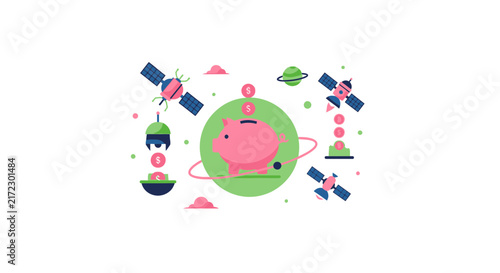 Global Financial Savings and Space Technology Vector Concept