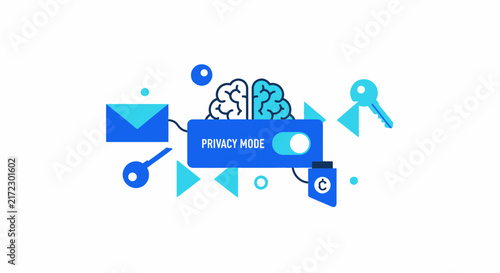 Privacy Mode Concept Illustration with Data Security Icons and Brain