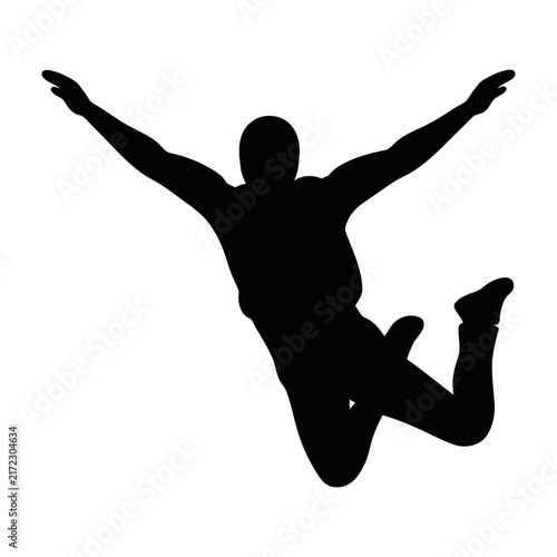 Картината върху платно Man jumping in air with arms outstretched in black silhouette on white backgroun