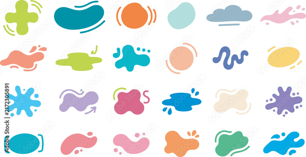 Fototapeta premium Abstract Organic Blob and Liquid Splash Shape Set with Colorful Hand Drawn Amoeba Elements for Modern Graphic Design and Social Media Backgrounds