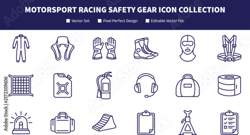 Fotografía Motorsport Racing Safety Gear Icon Collection with Pit Crew Equipment and Mechan