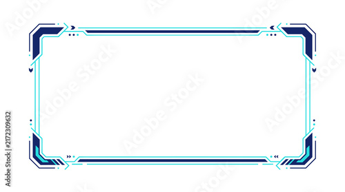 Modern gaming frame design with glowing blue cyan elements on dark blue corner accents