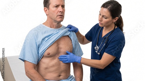 Adult Patient Showing Intercostal Retractions During Respiratory Distress Assessment