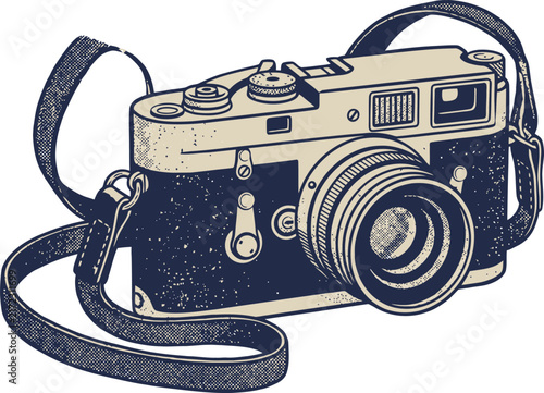 Foto Vintage rangefinder camera vector illustration, retro 35mm film camera with stra